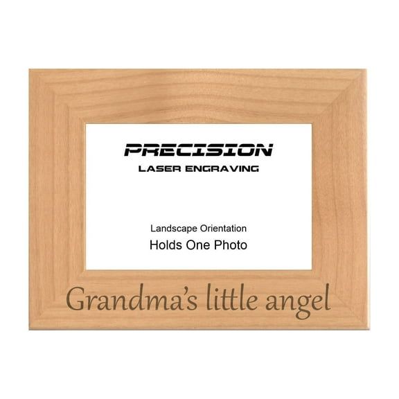 PrecisionNC Grandma Gifts Grandma's little angel Grandchild Engraved Natural Wood Picture Frame 4x6 Landscape