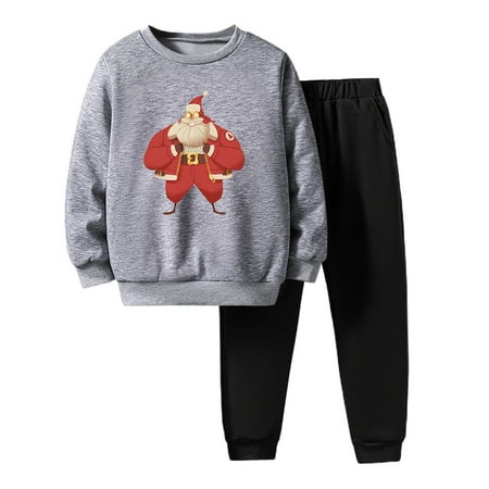 

OAUP Toddler Boys Outfit Sets Long Sleeve Christmas Letter Print Shirt Tops Pants 2PCS Child Kids Outfits Set Clothes Autumn Winter Casual Trendy Outfit 5-14Y