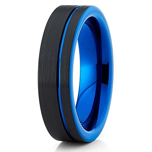 Silly Kings Blue Tungsten Wedding Band 6mm Black Tungsten Ring Men & Women Anniversary Ring Blue Tungsten