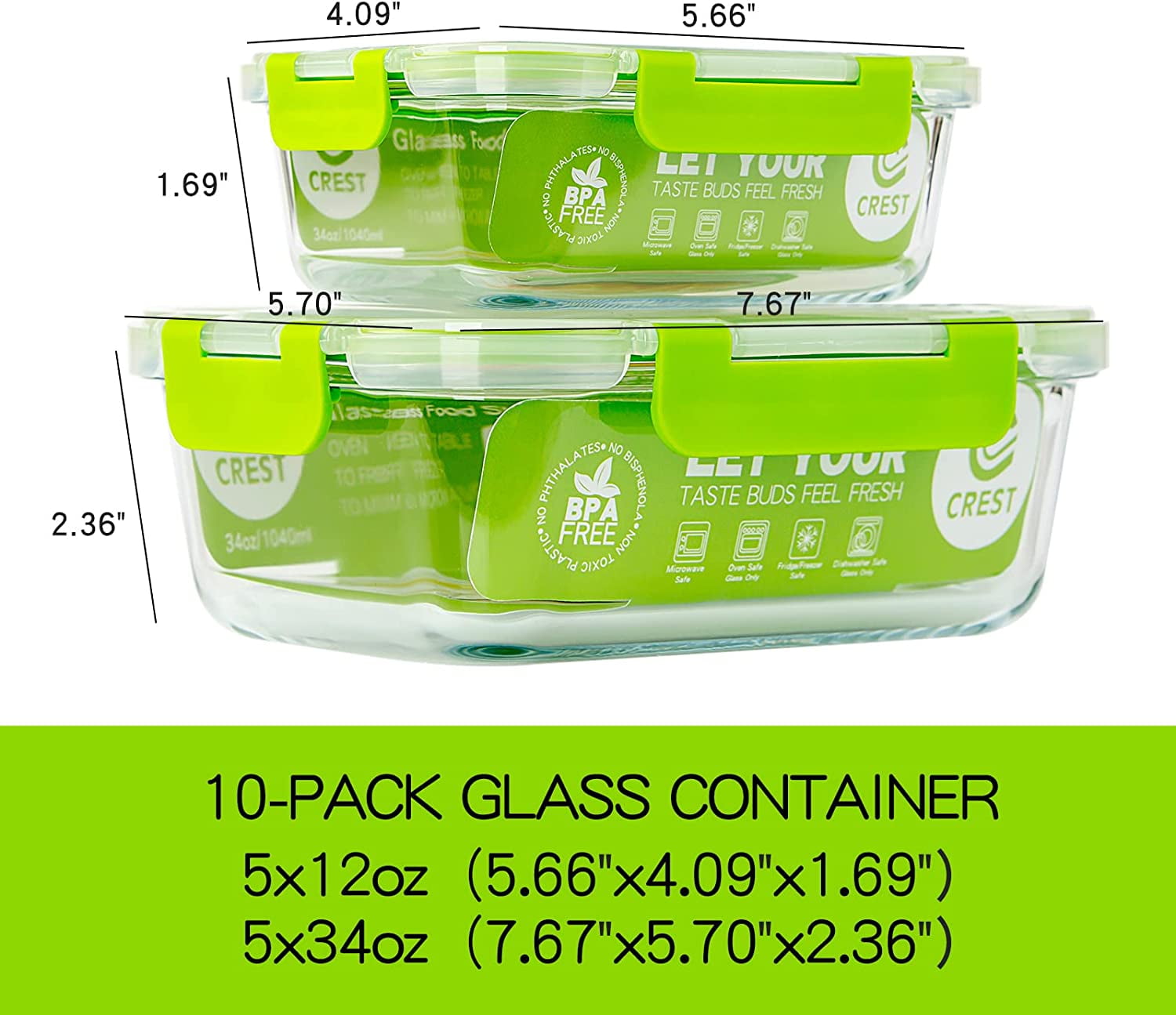 DFA 10 Pack Glass Food Storage Containers with Lids Leakproof, Airtight Glass Meal Prep Containers For Lunch, On The Go, Leftover, Dishwasher Safe