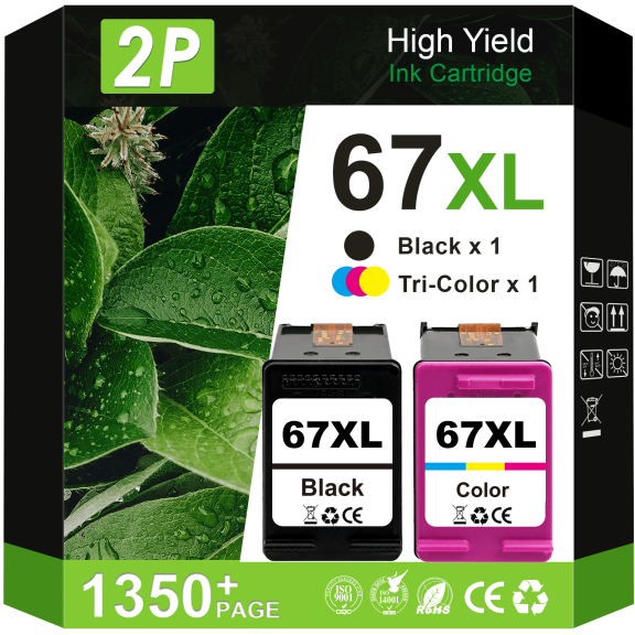 67 Ink Cartridges Compatible for 67XL for Ink 67 for DeskJet 2755 4155e 2755e 4155 2820e 4255e Envy 6055 6455e 6055e (Black, Tri-Color)