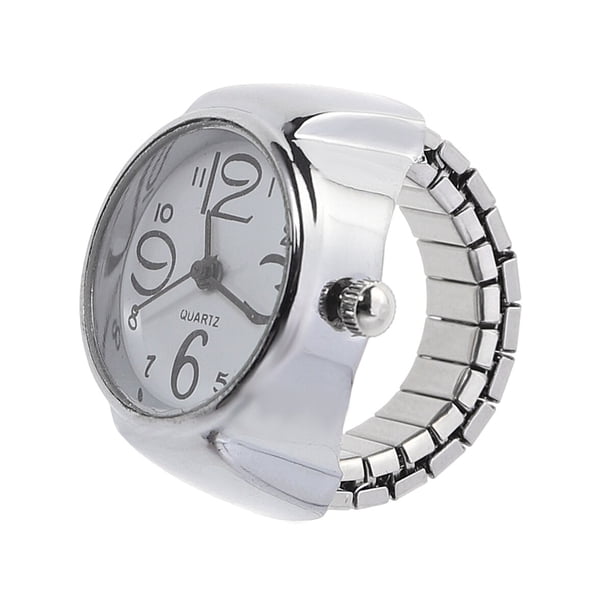 GOOHOCHY Reloj analógico de cuarzo con esfera para hombre y mujer, reloj de cuarzo elástico con anillo para el dedo (blanco)