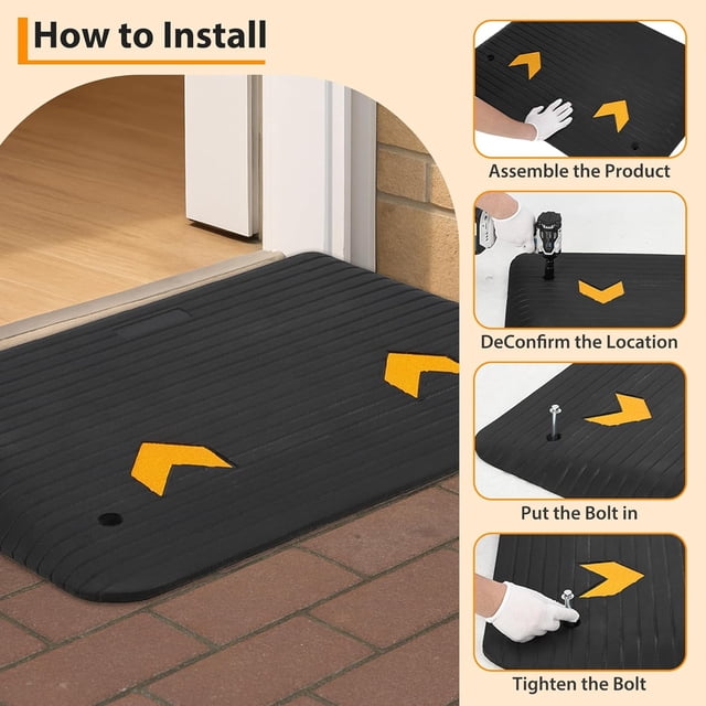 QinaQin Wheelchair Ramp, Heavy Duty Anti-Slip Rubber Threshold, Black