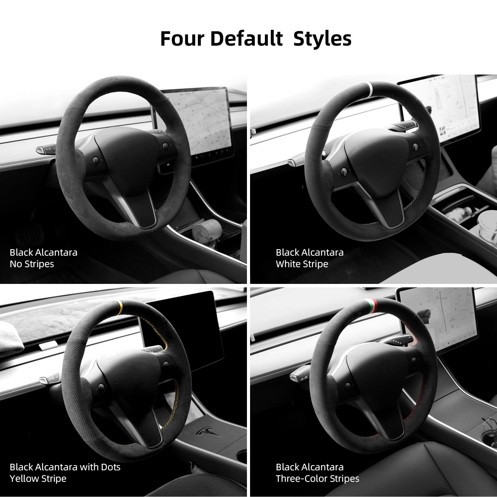 Alfanxi Hand Stitch Sewing Italy Alcantara, Black Thread, Steering Wheel Cover for Tesla Model 3 or Model Y 2018-2023