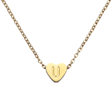 Uxcell Initial Heart Necklace for Women, 18K Gold Plated Stainless Steel Chain Dainty Personalized Name Letter U Pendant Necklaces for Woman Jewelry Gifts, Gold Tone