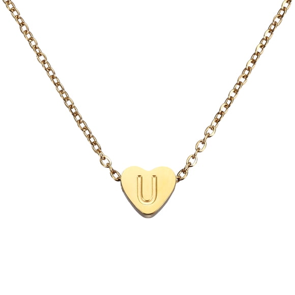 Uxcell Initial Heart Necklace for Women, 18K Gold Plated Stainless Steel Chain Dainty Personalized Name Letter U Pendant Necklaces for Woman Jewelry Gifts, Gold Tone
