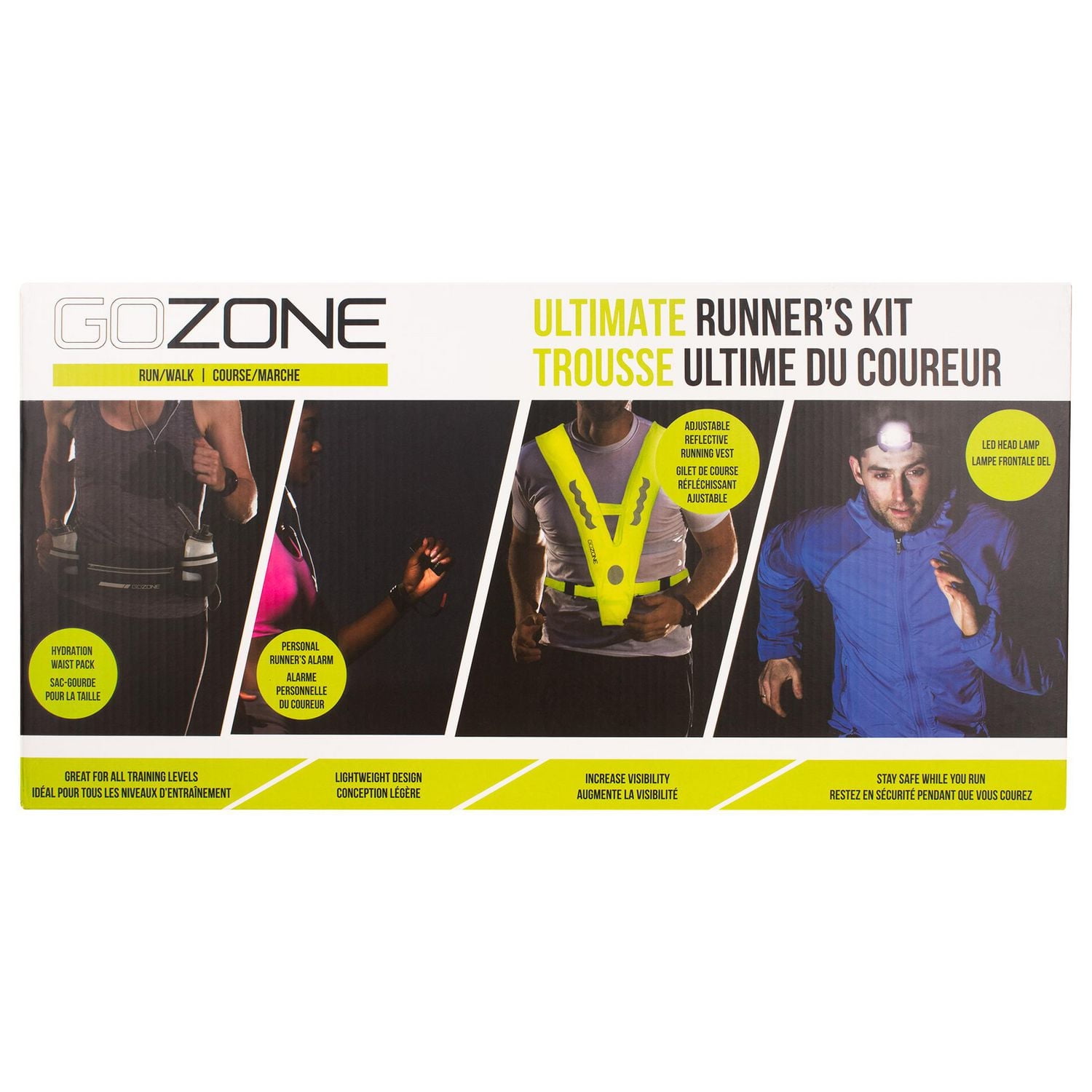 Runner's Kit – Head Lamp, Hydration Waist Pack, Reflective Vest, Runner's Alarm –Black/Green, With 2 hydration bottles