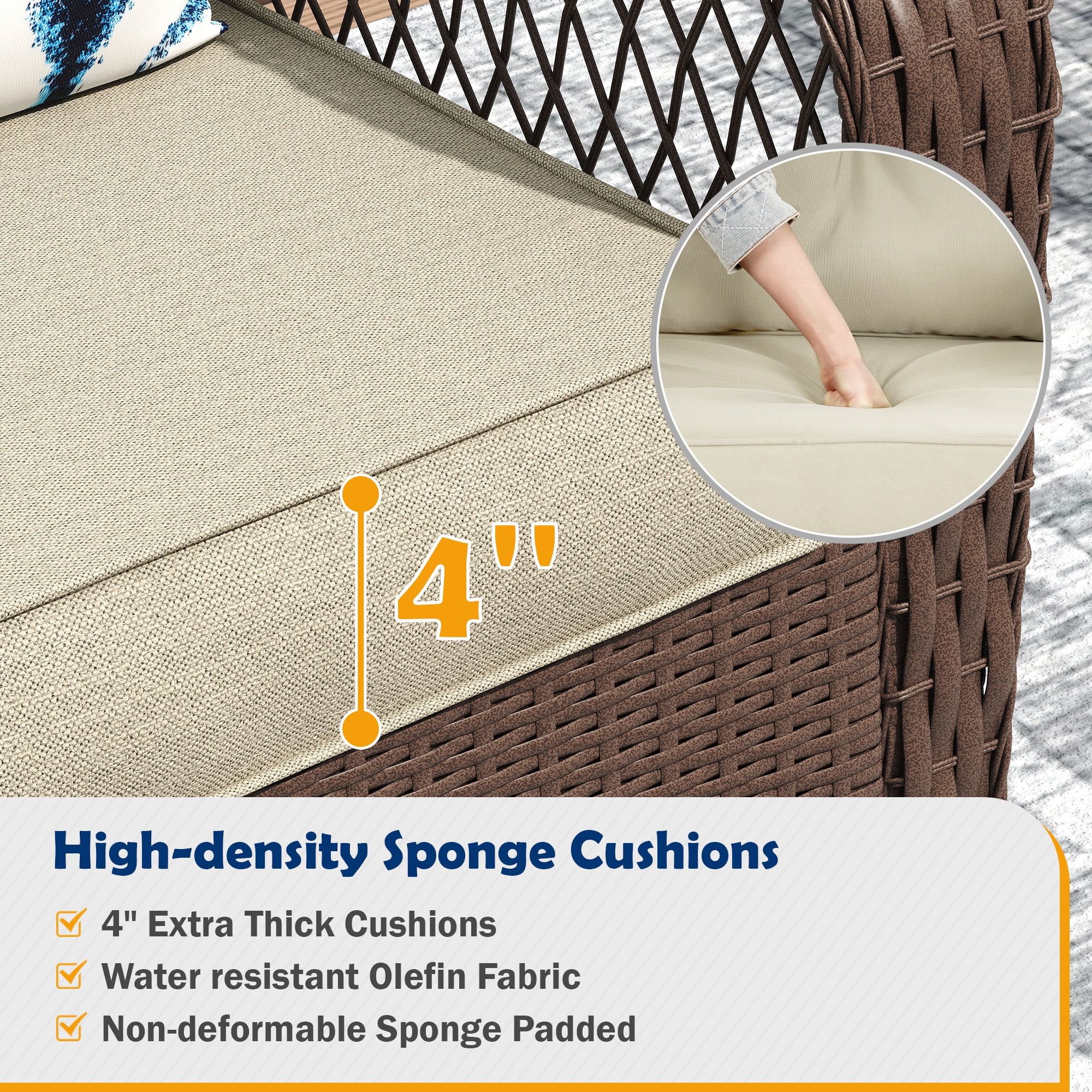 ELPOSUN 3-Piece Outdoor Rocking Chairs, Wicker Patio Furniture with Thickened Cushions and Table for Porch(Brown & Light Gray)