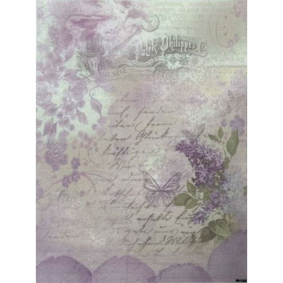 Lavender Letters Designer Printed AIDA Fabric. Canvas for embroidery with an applied background KF-1363A