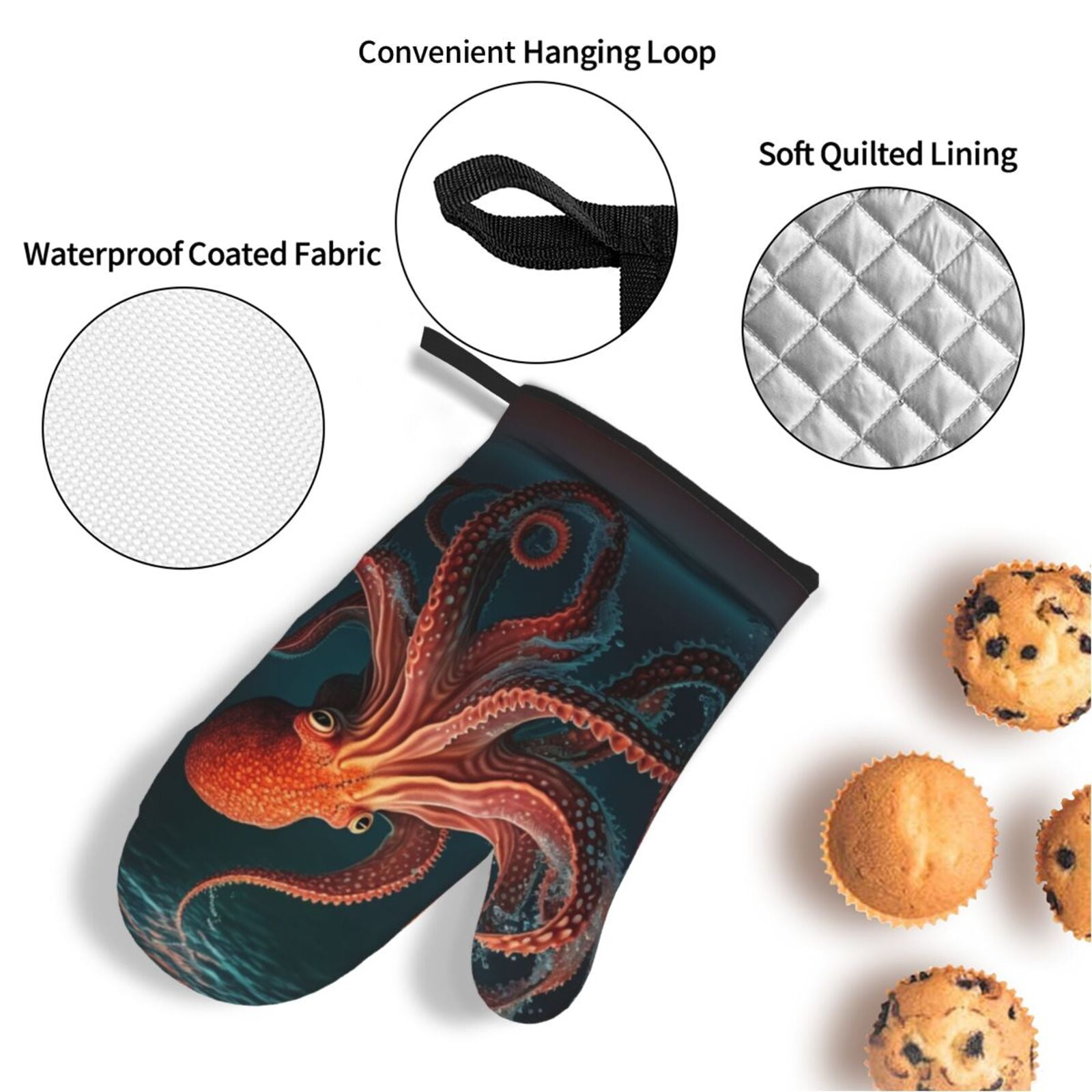 Red Octopus Tentacles Art 4Pcs Oven Mitts and Pot Holders Sets Oven Kitchen Gloves Hot Pads for Cooking BBQ Baking Grilling
