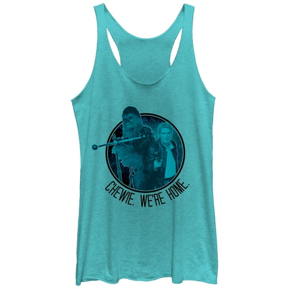 Women's Star Wars The Force Awakens Chewie We're Home Circle  Racerback Tank Top Tahiti Blue X Large