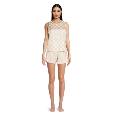 

Lissome Women s and Women s Plus Satin Checkered Tank Top and Shorts Sleep Set 2-Piece