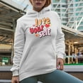 thumbnail image 2 of Distressed Love Your Self - Retro Wavy Text Art Merch Gift, White Hooded Sweatshirt or Hoodie, Small, 2 of 5