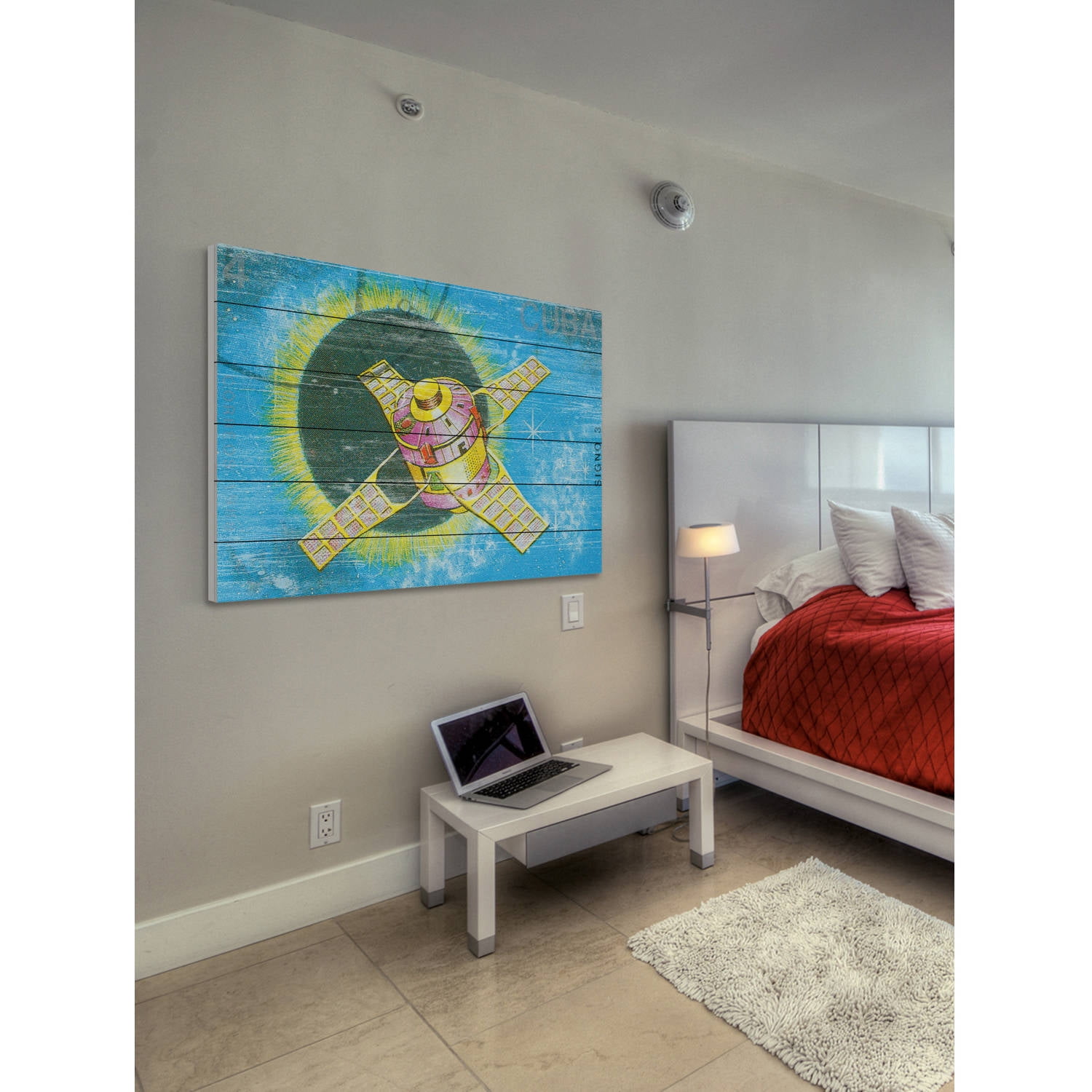 "Satellite Image" Painting Print on White Wood