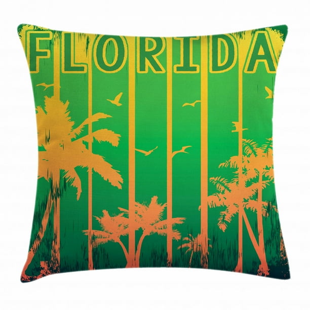Florida Throw Pillow Cushion Cover, Coastal City in California Worn Out