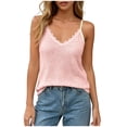 thumbnail image 5 of VBVC Women's Waffle Lace Trim Tank Top , Ladies' Scalloped V Neck Adjustable Strap Blouse , Summer Layering Camisole For Women,Pink,S-2XL, 5 of 10