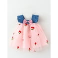 thumbnail image 2 of Arvbitana Baby Girls Tulle Princess Dress Sleeveless Square Neck Denim Ruffles Cherry Embroidery Patchwork Mesh Dresses with Bowknot Cute Infant Clothes 9-24M, 2 of 9