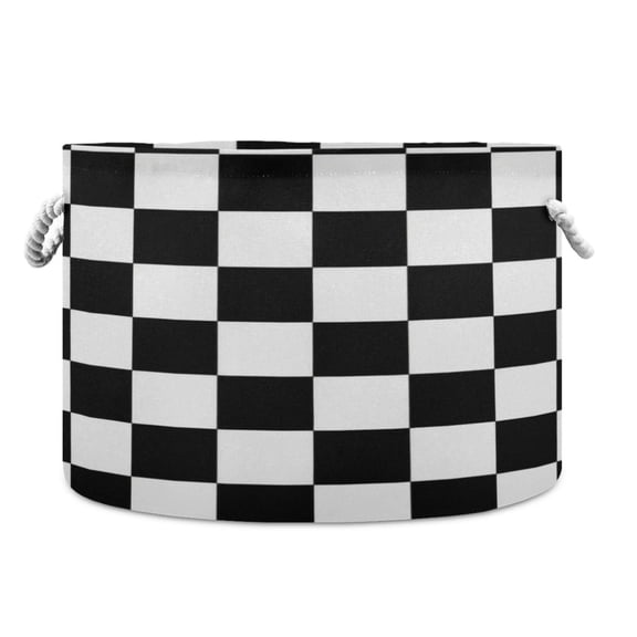 Wobogo Black and White Checkered Toy Storage Basket 20×14in Canvas Laundry Hamper for Living Room Kids Room Bathroom Organizer