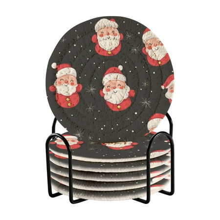 

6 coil coasters 3.94x3.94x0.24 inch water coasters Drink coasters with cup holders Absorbent coasters Heat resistant for bar protection Cute Santa Seamless