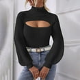 thumbnail image 2 of VNKIDY Women Turtleneck Sweater Solid Color Turtleneck Sweater Soft Ribbed Knit Puff Long Sleeve Fitted Top For Daily Wear Stylish Knitwear, 2 of 4