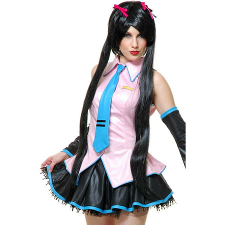 Womens Deluxe Black Anime Hatsune Miku Vocaloid Long Ponytail Wig