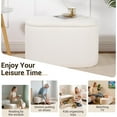 thumbnail image 6 of Oval Ottoman with Storage for Living Room, Modern Linen Fabric Foot Stools Ottoman, Upholstered Vanity Stool Foot Rest, Small White Storage Bench for Bedroom, Entryway, Dorm, 6 of 8