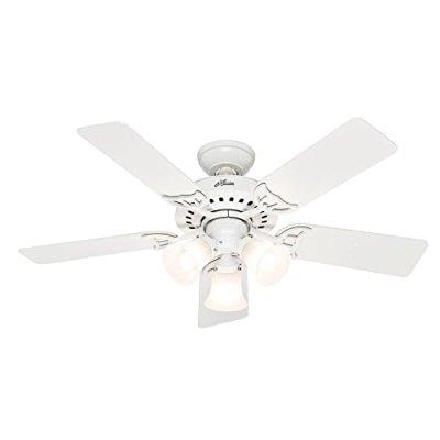 Indoor White Ceiling Fan with Light Kit by Hunter Stonington 46 in 