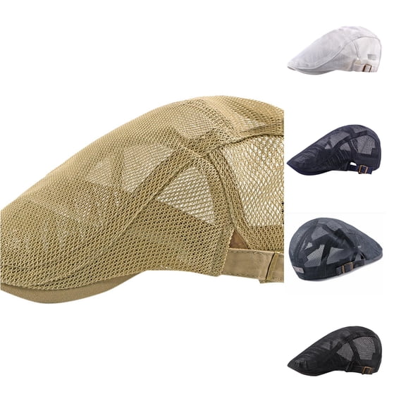 XIAOCHA Mens Full‑Mesh Flat Cap Breathable Sun Protection Sports Cap,Khaki