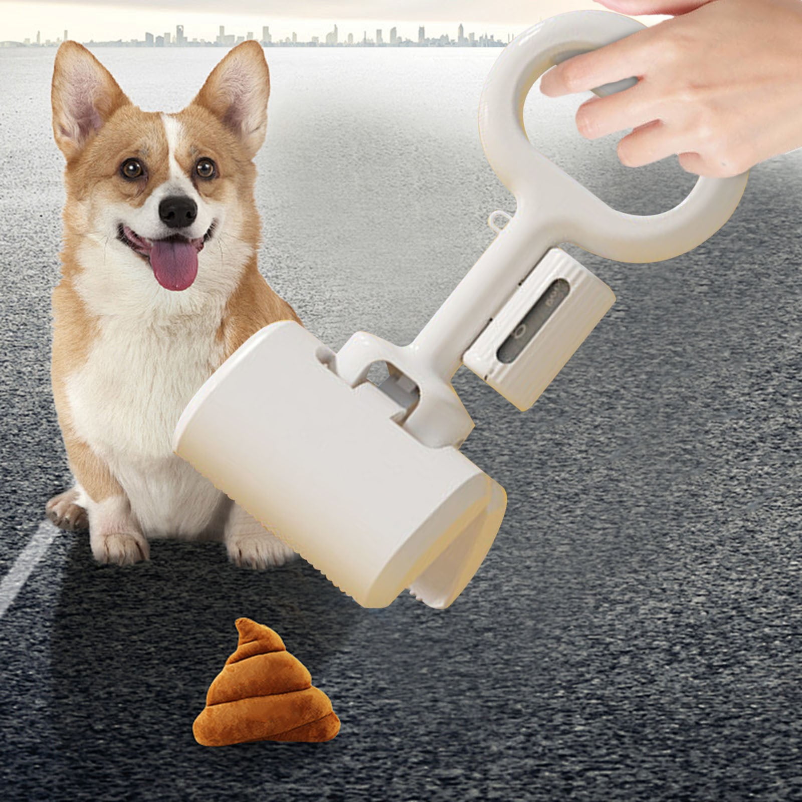 Dog Poop Bag Dispenser with Foldable Shovel Clip and 12 Count Odor-Control Bags, 10 in Handle, Portable Waste Collection System