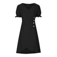 thumbnail image 4 of BLVB Dresses for Women 2025 Casual Spring Summer Trendy Wrap V Neck Short Sleeve Cotton Linen Dress Ruched Work Dress, 4 of 7