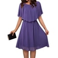 thumbnail image 4 of DYMADE Womens Summer Round Neck Short Sleeve Chiffon Ruffle Elegant Fit & Flare Dresses, 4 of 5