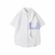 thumbnail image 4 of Blusa y camisa de manga corta con cuello vuelto para hombre, informal, de verano, a rayas, de manga corta, con bolsillo de solapa, fina, de poliéster, 4 of 9