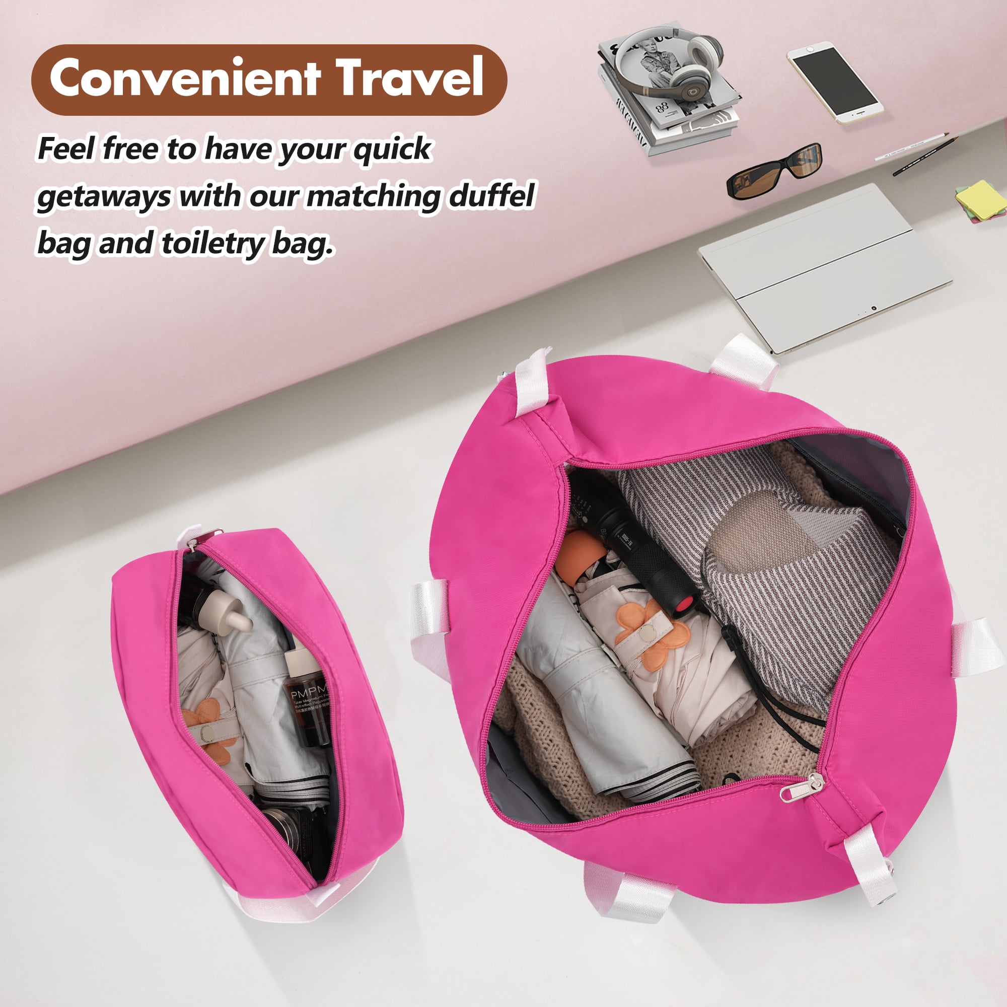 Hardshell Luggage Sets with Bags Lightweight Suitcase Double Spinner Wheels with TSA Lock ,Single Vintage Luggage 24 IN,Pink