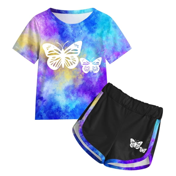 felwors Girls Summer Outfits 2Pcs Kids Clothes Girls Tie Knot Front Tops T-Shirts and Casual Short Sets 4-7Y (6-7 Years,Purple)