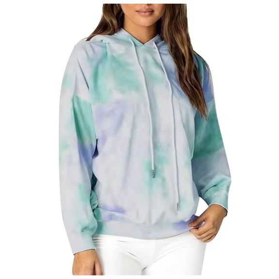 XPMWRP Women's Oversized Hoodies Tie Dye Print Sweatshirts Long Sleeve Fashion Gradient Pullover Tops Fall Winter Outfits Clothing Green M