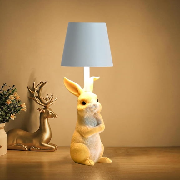 Easter Dimmable Rabbit Table Lamp with Fabric Shade, Adjustable Bunny Shaped Desk Lamp with Soft Warm Light, Decorative Animal Accent Lighting for Bedroom Living Room Nightstand Home Decor
