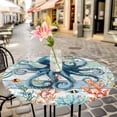 thumbnail image 3 of Watercolor Blue Octopus Coral Elastic Fitted Round Table Cover Fish Wood Grain Waterproof Outdoor Tablecloth for Holiday Party, Picnic, Patio & Dining Fits Tables Up to 36"-44", 3 of 8