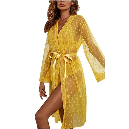 

Naughtyhood Bras For Women Valentines Day Gift Pajamas For Women Women s Nightgown Sexy Gauze Perspective Nightgown 4-piece Long Robe Bra Underpants Suit on Clearance