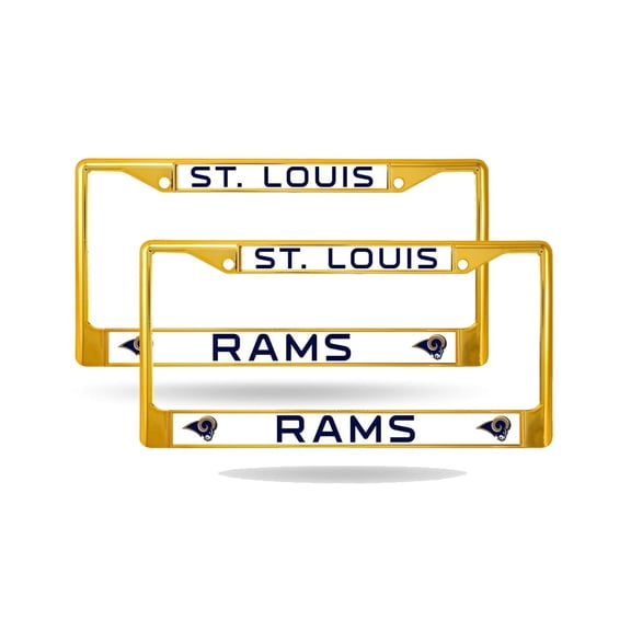 St Louis Football Rams Gold Painted Chrome Metal License Plate Frame - Set of 2 Frames