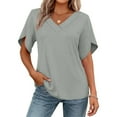 thumbnail image 6 of ClodeEU Womens Summer Short Sleeve Lightweight V Neck T Shirts, Dressy Casual Tunic Clothes Tops Gray,Womens Plus M, 6 of 7