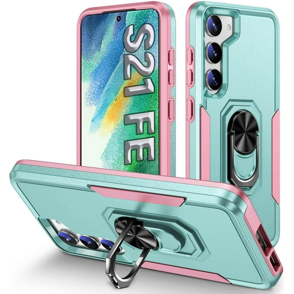 21 FE Case:for S21 FE Phone Case for S21 FE 5G Case with Kickstand, Shockproof TPU Bumper Design,Phone case for Samsung Galaxy S21 FE Case Green Pink