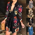 thumbnail image 5 of Women's Button Down Floral Dresses Collared Belted Shirt Dresses Long Sleeve Blouse Tops Mini Dress with Belt, 5 of 5