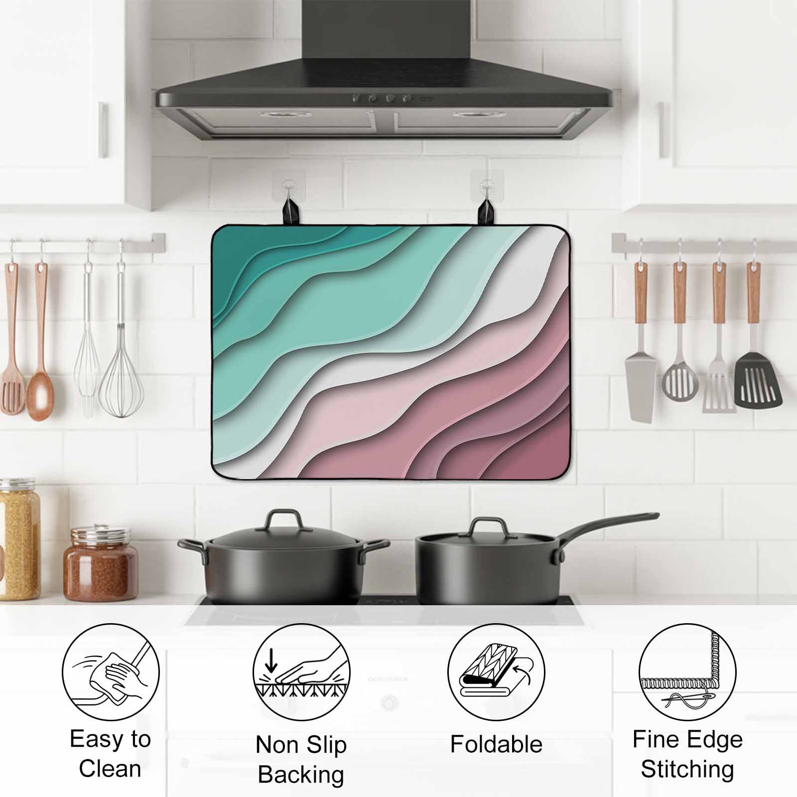 Green Ombre Stove Top Cover for Electric Stove, Heat-proof & Non Slip Glass Top Stove Cover Protector, Modern Geometric Abstract Dark Red Cream Kitchen Flat Cooktop Rubber Mat 24x21 Inches