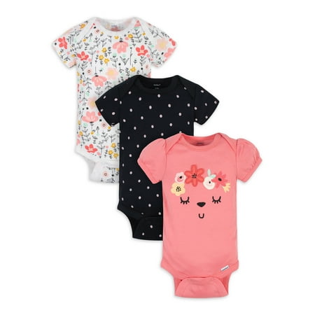 

Gerber Baby Girl Short Sleeve Onesies Bodysuits 3-Pack (Preemie - 12M)