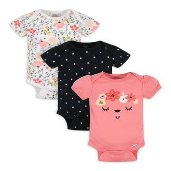 Gerber Baby Girl Short Sleeve Onesies Bodysuits, 3-Pack (Preemie - 12M)