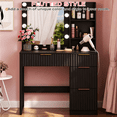 thumbnail image 4 of Hassch Vanity Desk with LED Light and Mirror, Makeup Table with Built-in Charging Station, Dressing Table with 4 Drawers & 2 Shelves, Black, 4 of 6