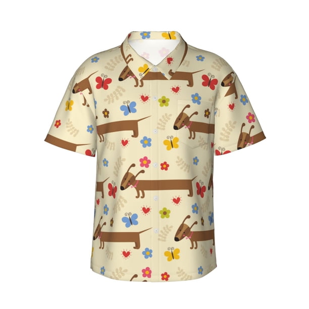 Balery Dachshund Dog And Flower Camisas hawaianas de manga corta para hombre, camisas playeras de corte holgado, camisas de vacaciones con botones,Medium