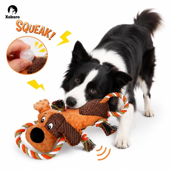 Xekoro Squeaky Dog Toys, Tug of War Dog Toy for Large Dogs, Plush Puppy Toys with Pull Rope, Interactive Dog Toys for Small, Middle, and Big Dogs