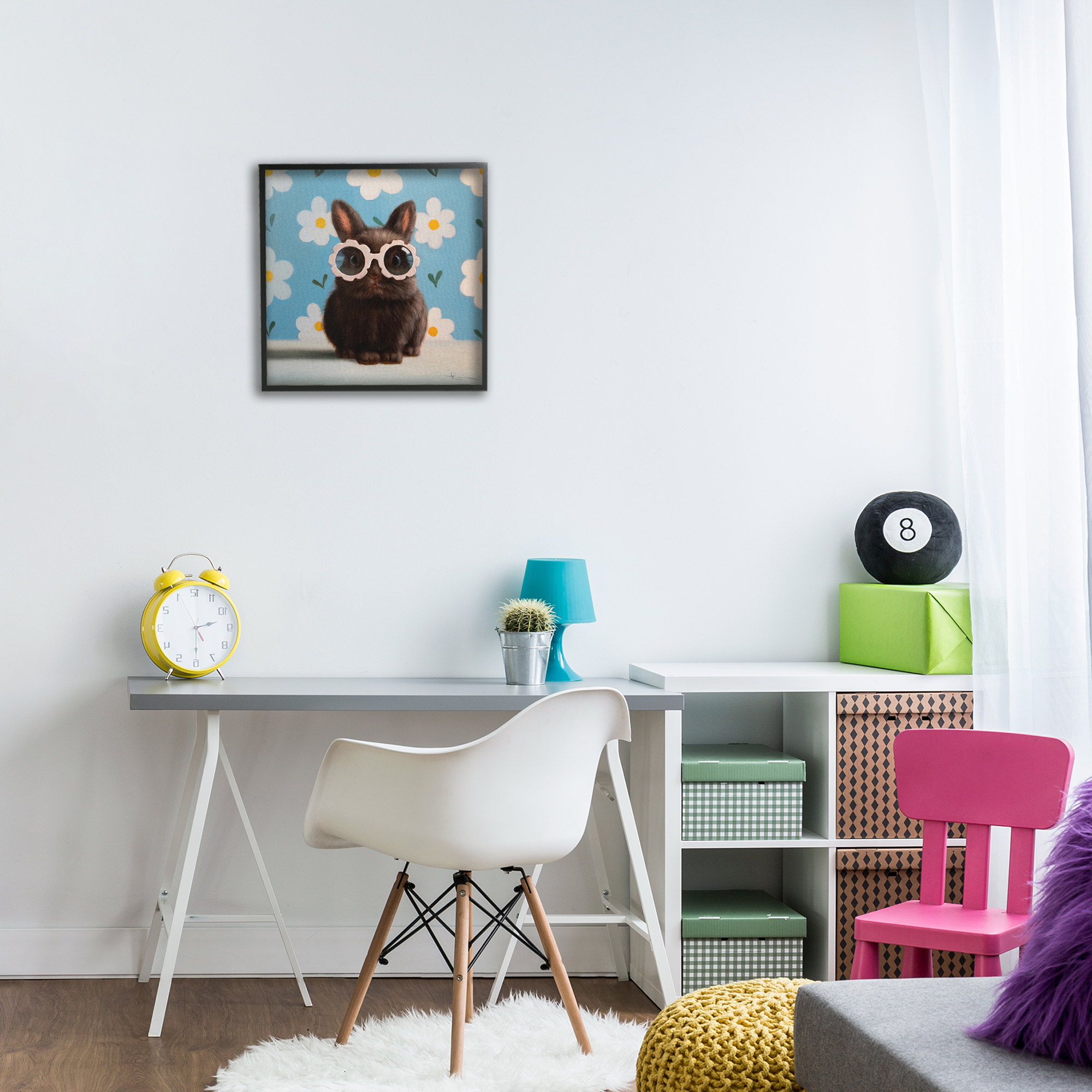 Flower Child Bunny Black Framed Giclee Art, design by Lucia Heffernan