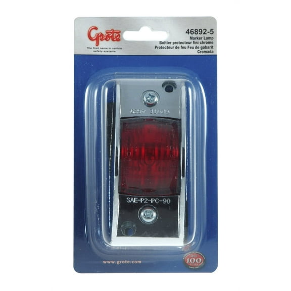 Grote 46892-5 - Clearance Marker Lamp, Red, Chrome Armored, Retail Pack